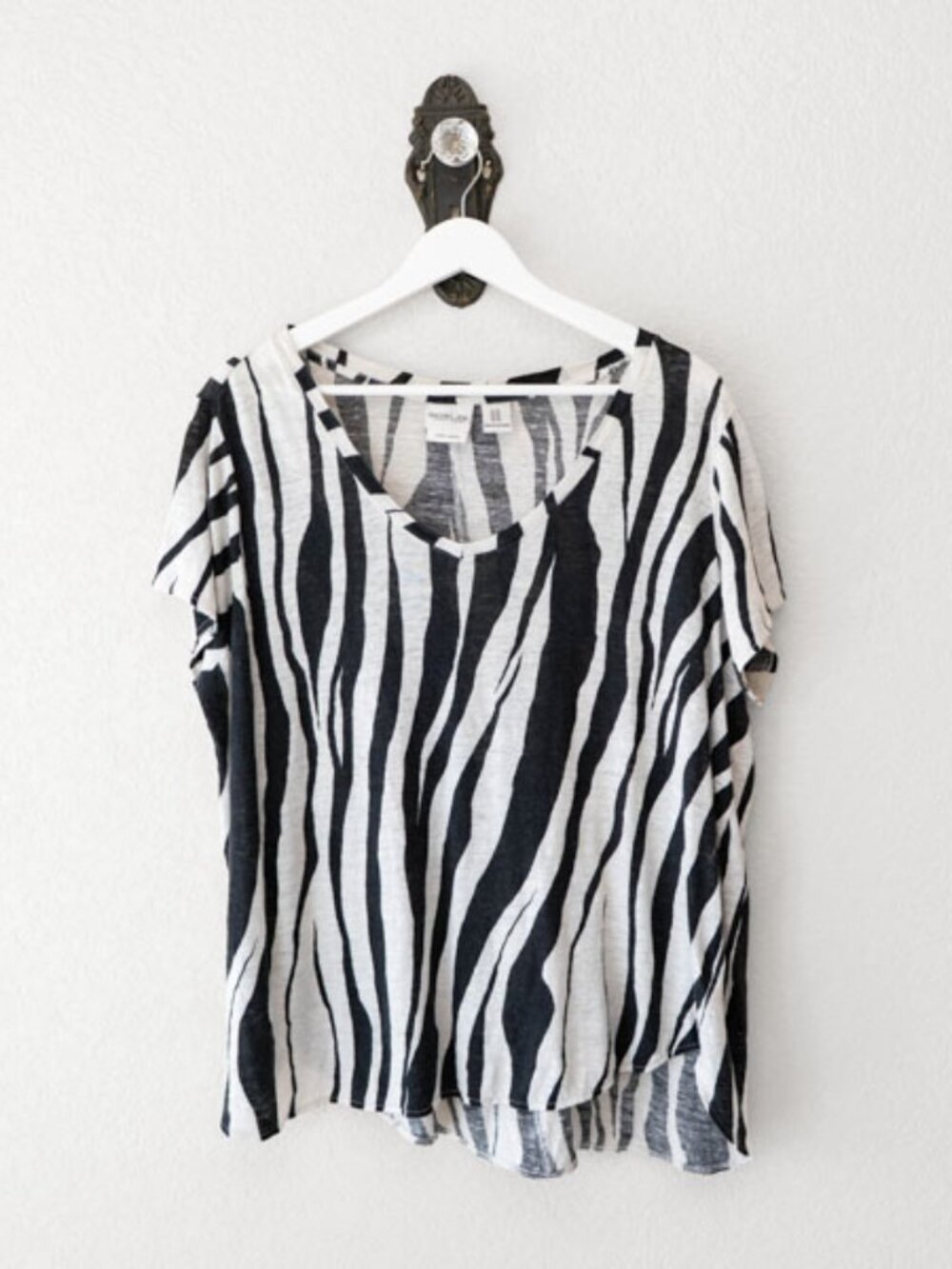 Rachel Zoe Linen Top 1X Zebra Print Black White Oversized Boho Lightweight Blous